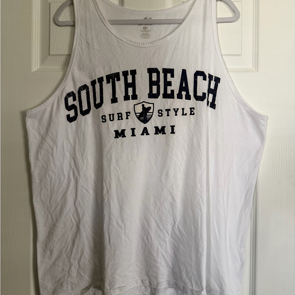 surf style South Beach Miami White Tank Top with Black Print